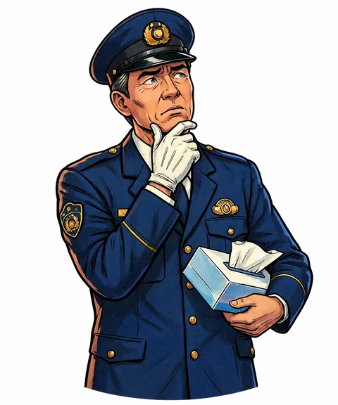 作品データを確認するティッシュ管理官のイラスト